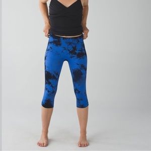 Lululemon Seamless Leggings In The Flow Crop II Pants Blue Black Tie Dye